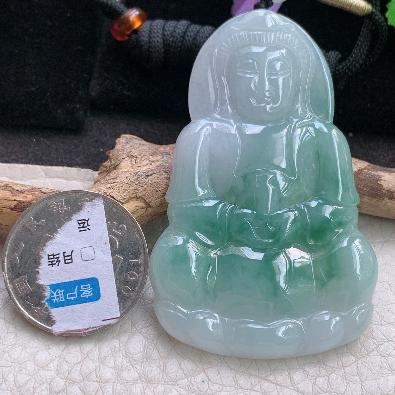 zen自然光63.3*39.8*5.5缅甸翡翠冰飘花大观音吊坠项坠