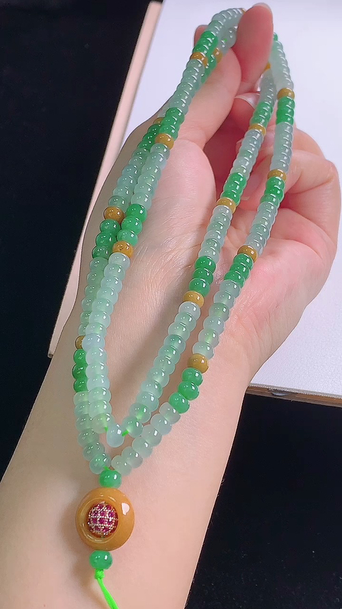 黄加绿项链，尺寸:14.3-5.3mm 18