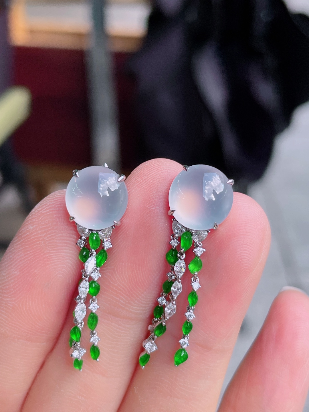 ️高冰蛋面耳钉 晶莹剔透，新颖时尚，无裂，10.5-5