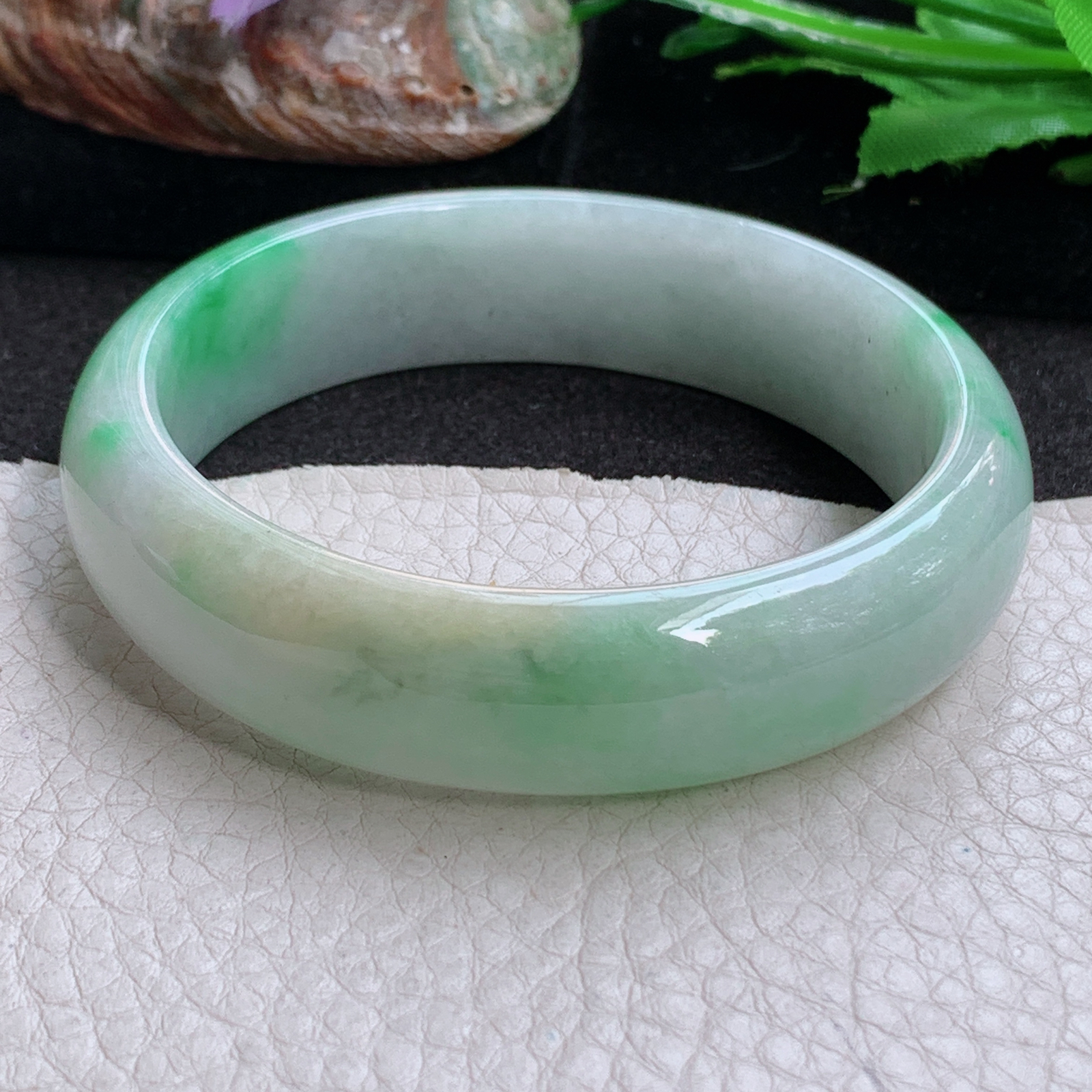 hh实拍57*15.5*7.6轮胎镯 缅甸翡翠a货玉手镯 三彩胶感正圈玉手环