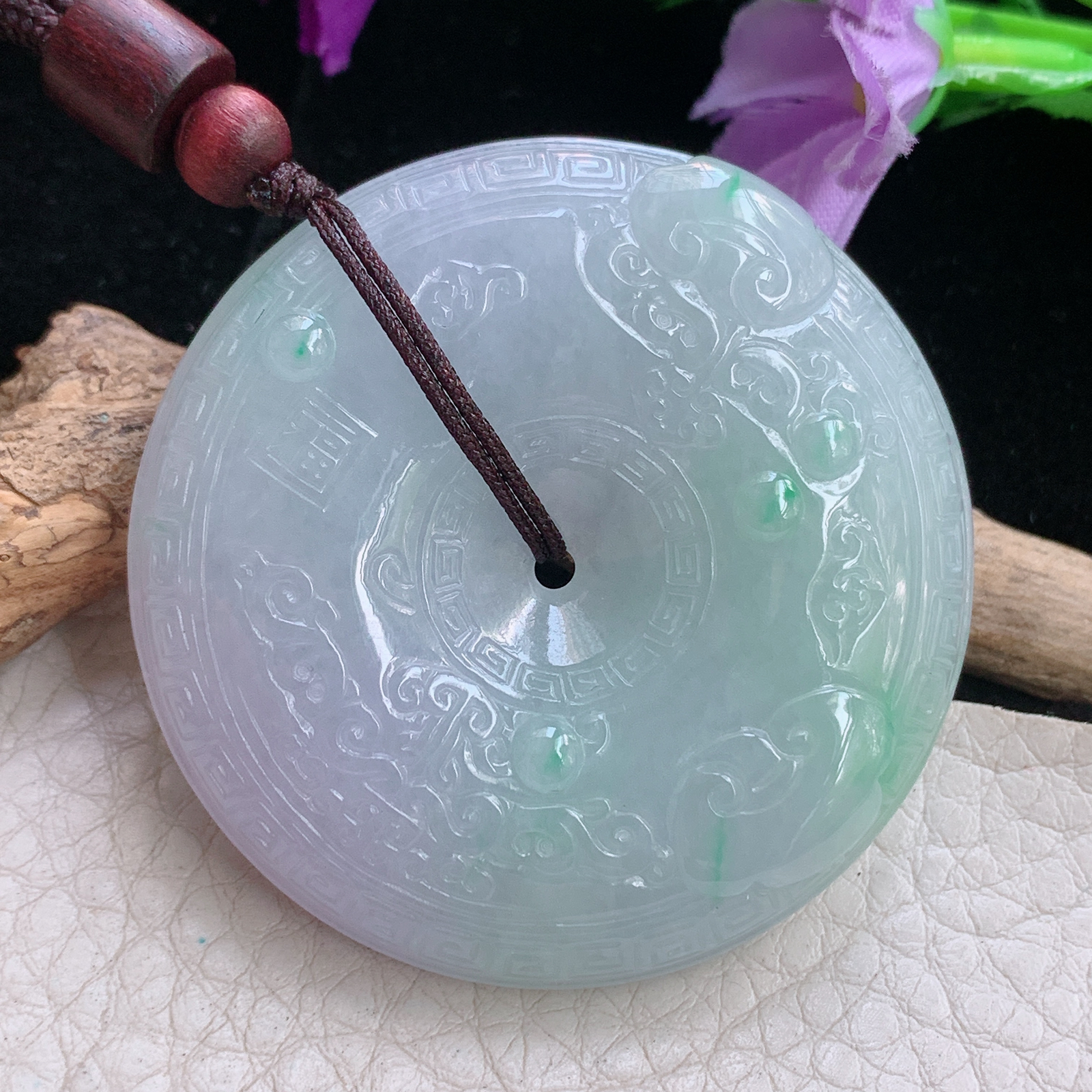 zen自然光47*11缅甸翡翠雕花平安扣项坠怀古玉扣毛衣坠