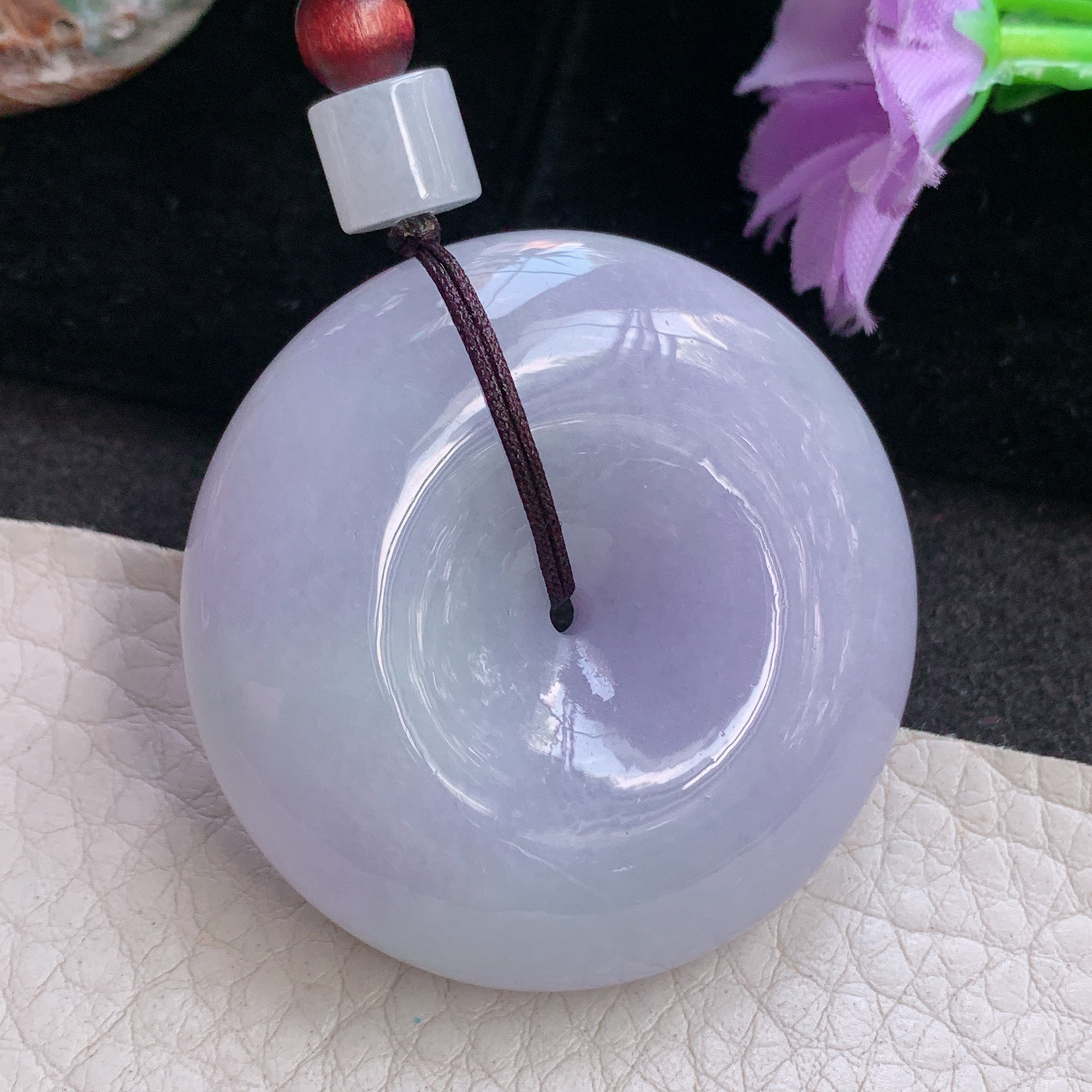 zen自然光41*12.8缅甸翡翠紫罗兰大平安扣项坠 玉扣毛衣坠