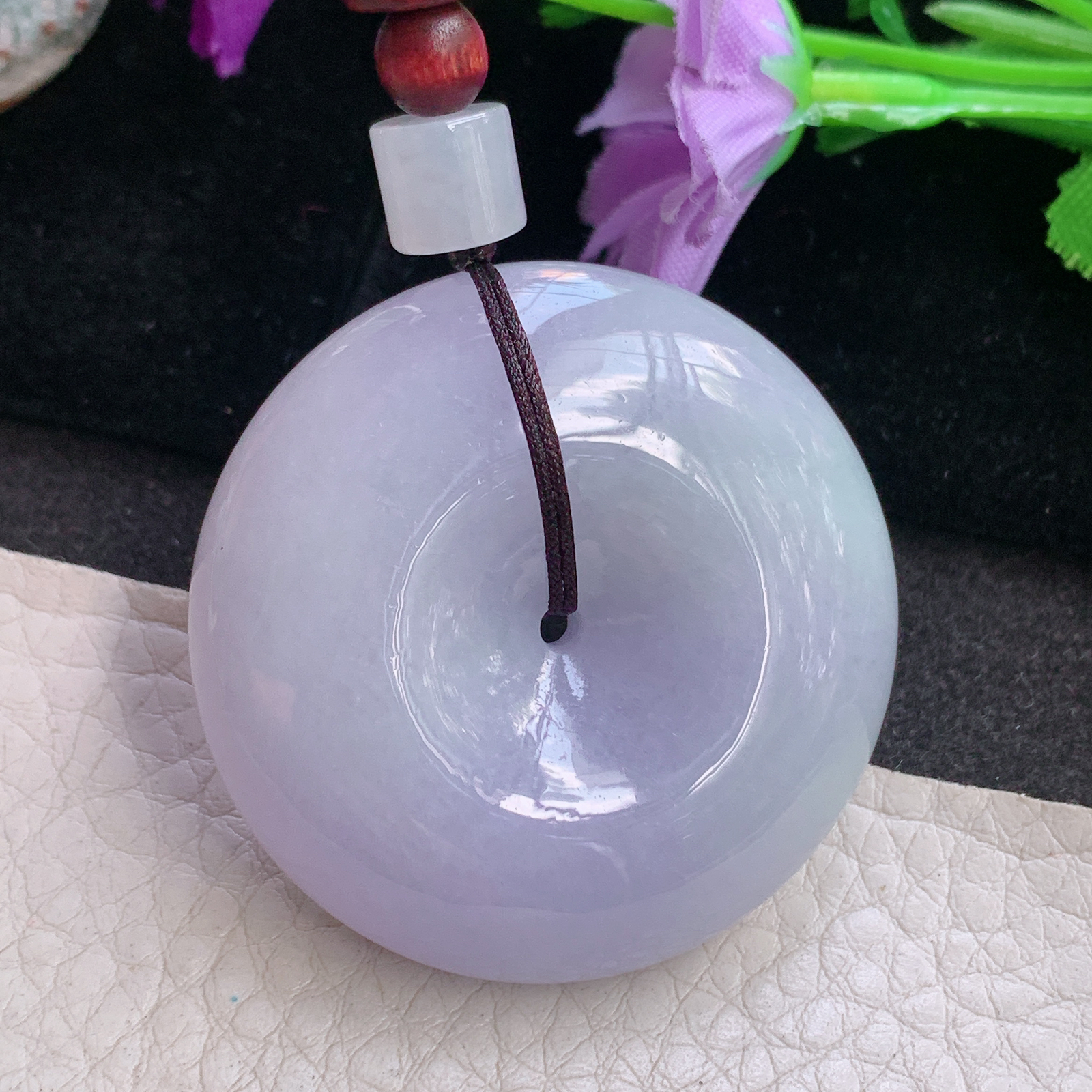zen自然光41*12.8缅甸翡翠紫罗兰大平安扣项坠 玉扣毛衣坠