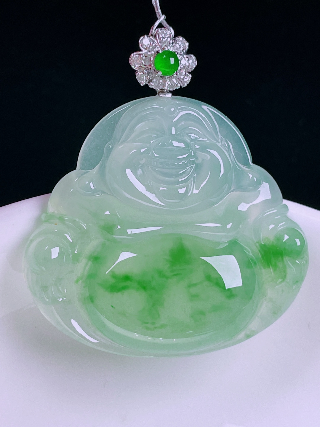 ️飘绿佛公，老种起光，细底通透，尺寸：38.7裸石30/34/6.2mm0623