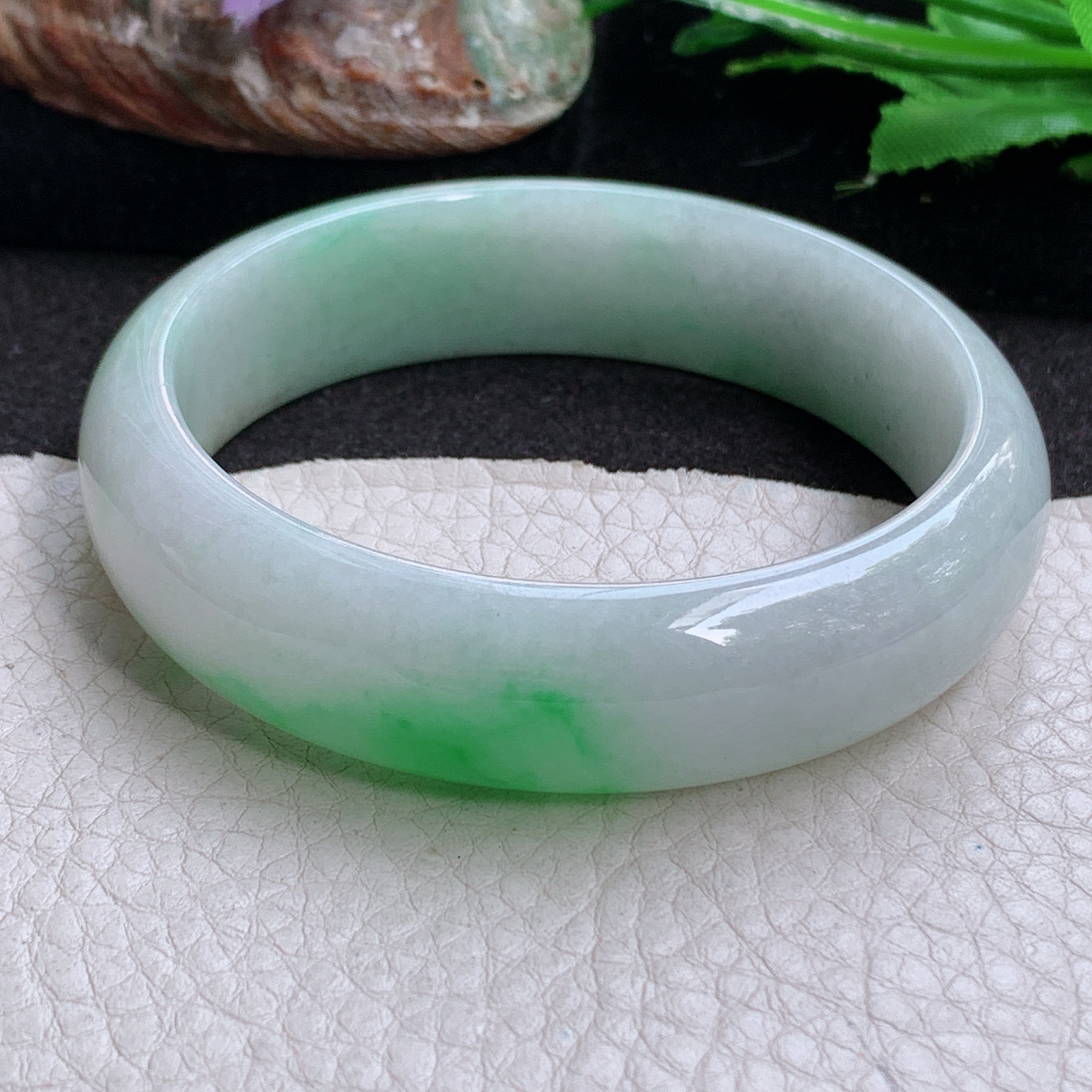 hh实拍57*15.5*7.6轮胎镯 缅甸翡翠a货玉手镯 三彩胶感正圈玉手环