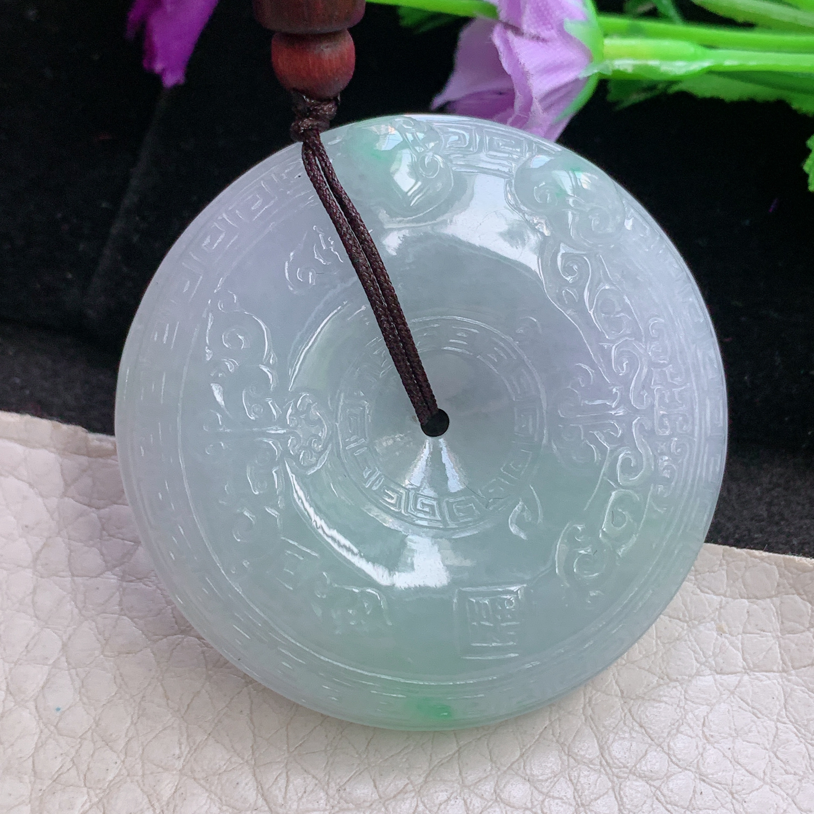 zen自然光47*11缅甸翡翠雕花平安扣项坠怀古玉扣毛衣坠