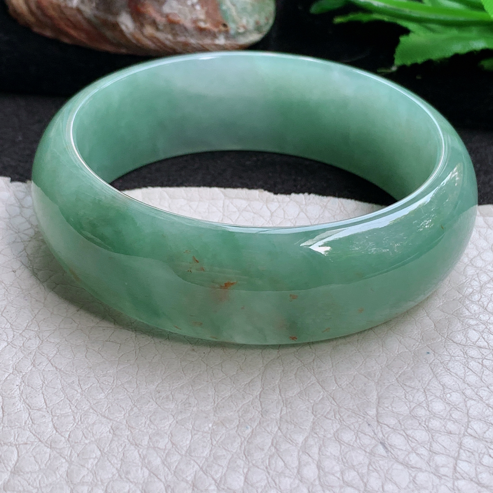 hh稀有款59*20*7.6轮胎镯 缅甸翡翠a货玉手镯 满绿飘花正圈玉手环