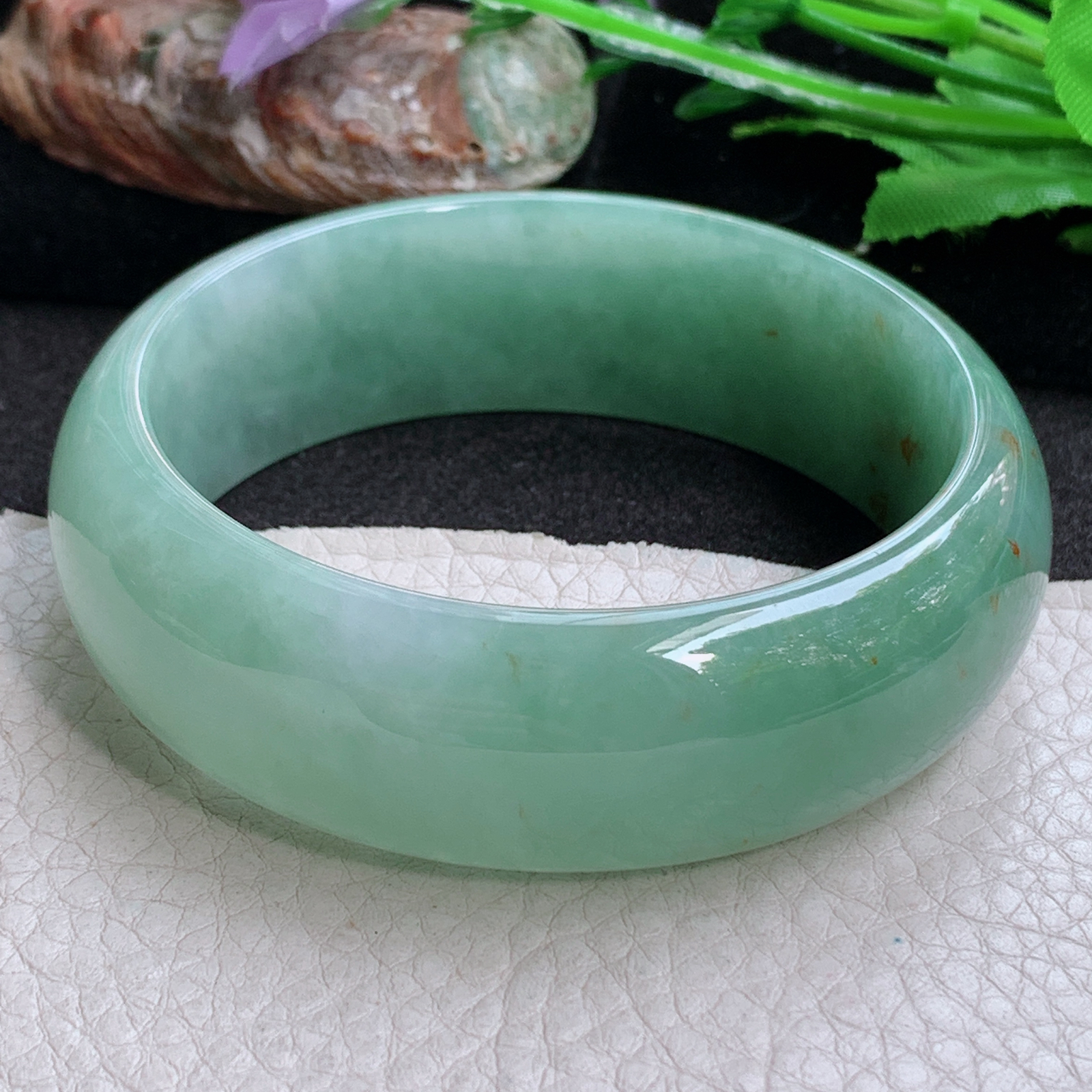 hh稀有款59*20*7.6轮胎镯 缅甸翡翠a货玉手镯 满绿飘花正圈玉手环
