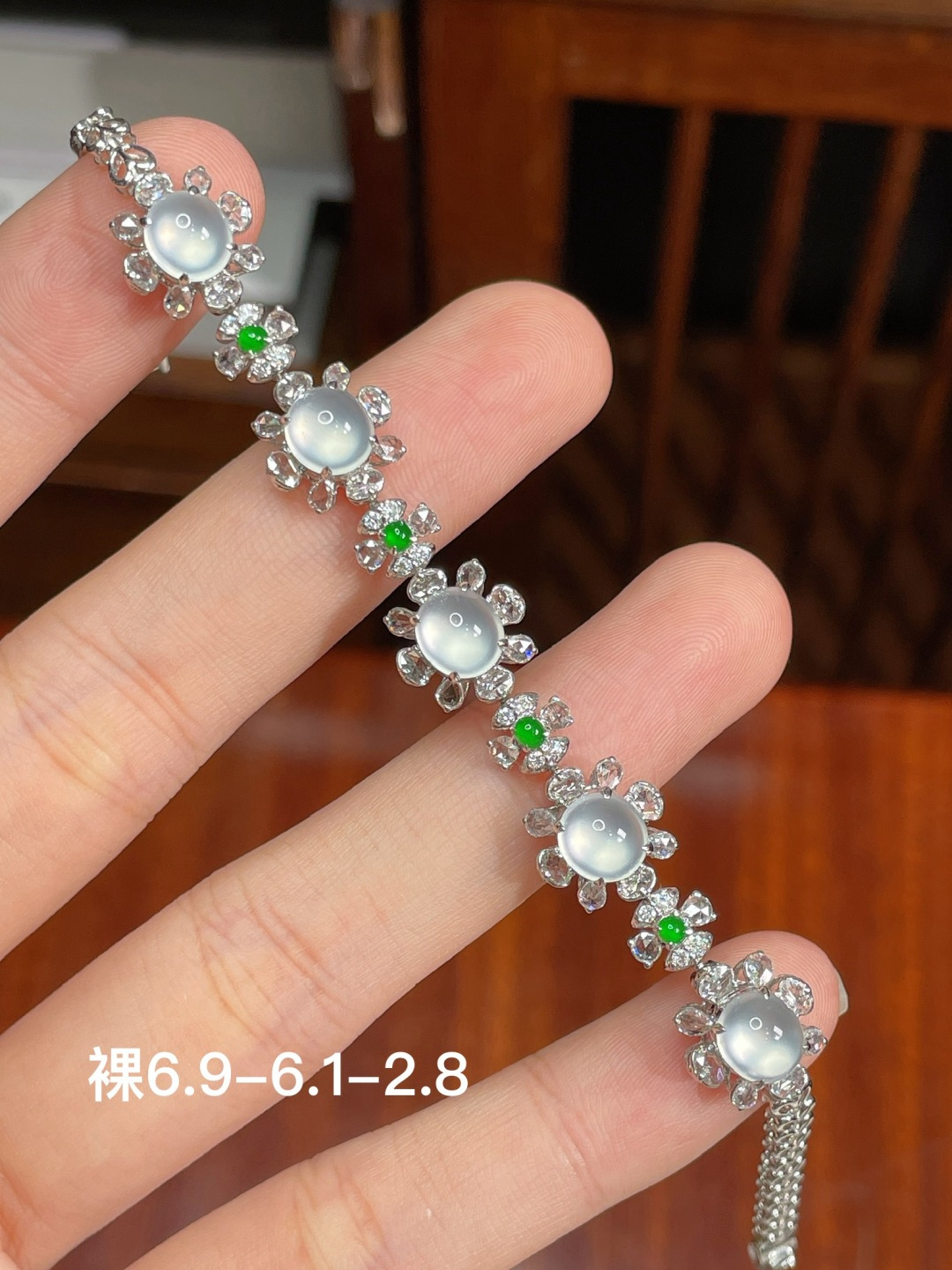 高冰蛋面手链  18k金镶嵌 强烈推荐，6.9-6.1-2.8