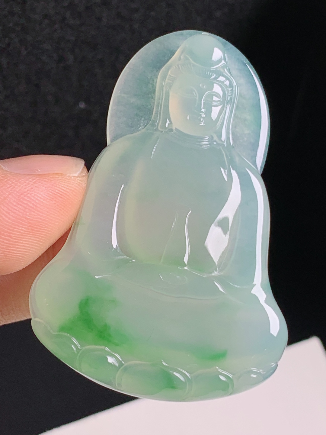 ️ 冰种飘绿观音，种水清亮柔和，雕工端庄雅致 裸石53.8-35.5-5.2 020622