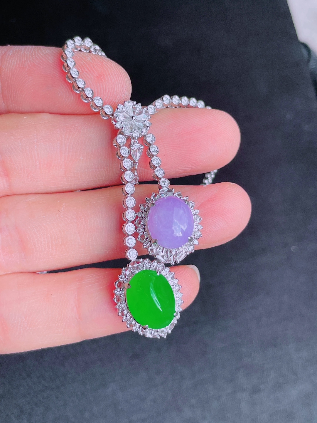 ️绿紫蛋面项链，晶莹剔透，新颖时尚，8.5-5