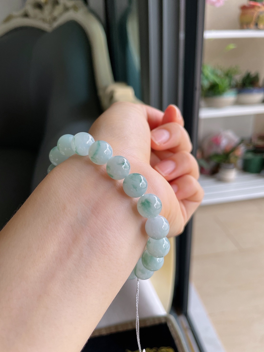 ️，天然翡翠A货，冰飘花手串，尺寸：10mm。【编4317】