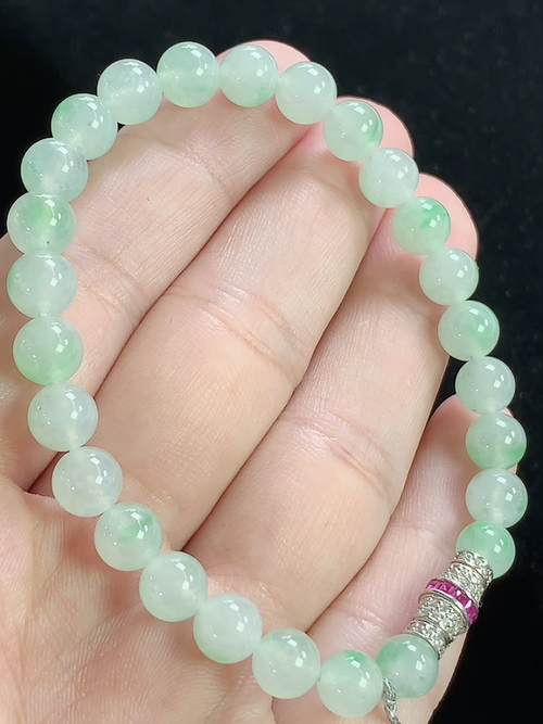 冰飘绿玉珠手串，尺寸6.8mm，L24xtg