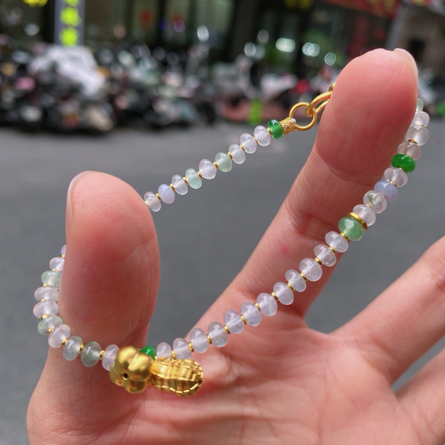 足金冰种小手串 种水好 冰透 度百分之90以上