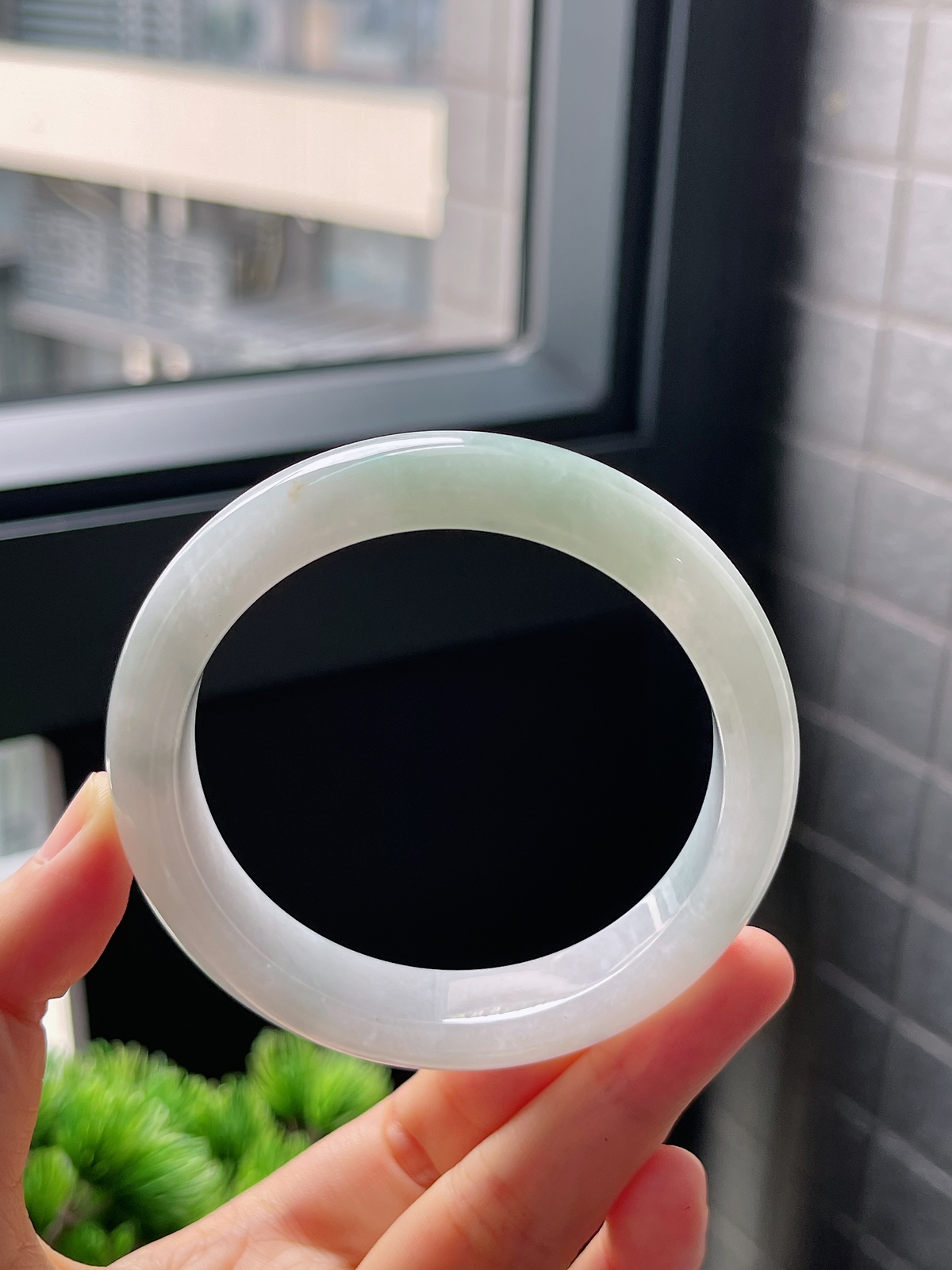 圈口57.7，冰糯种飘花翡翠正圈手镯
