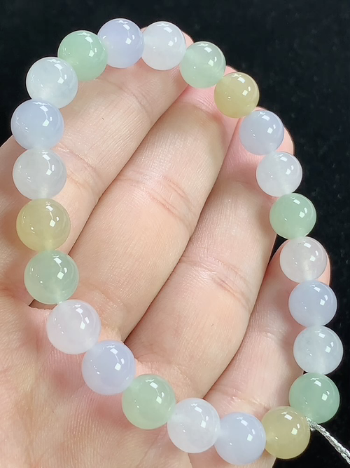 冰多彩多宝玉珠手串，尺寸8.0mm，L24xtg
