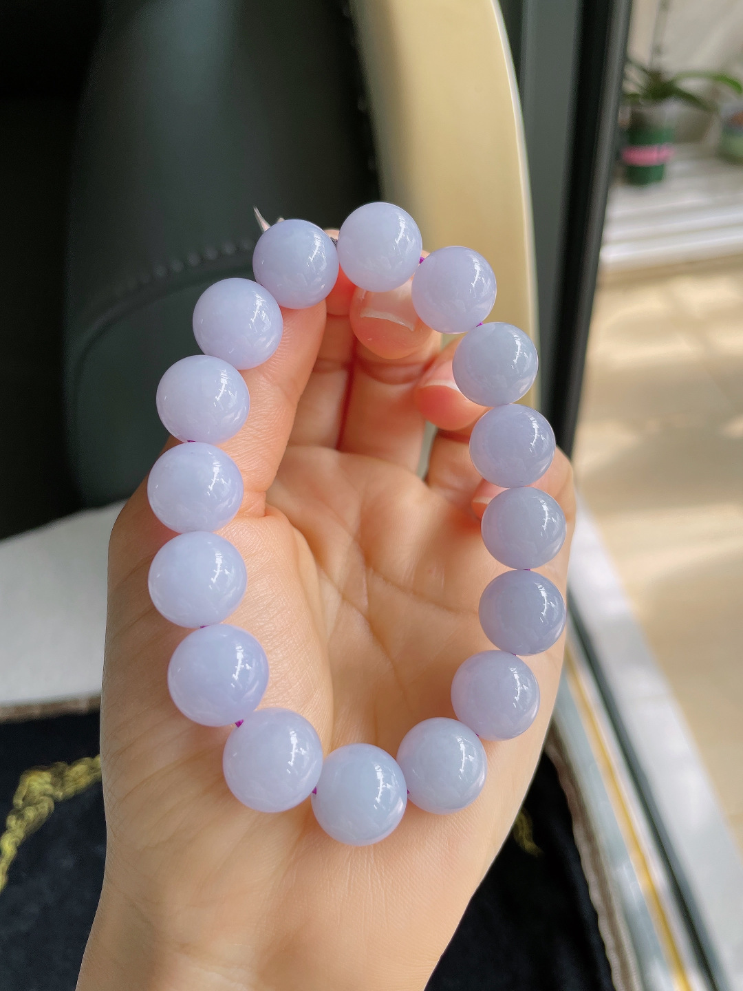 天然翡翠A货，冰手串，尺寸：12.8mm。【编3264】