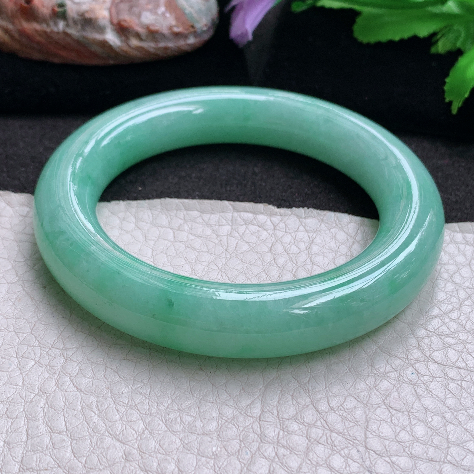 js实拍55.5*12.5*12胖圆镯 缅甸翡翠a货玉手镯 满绿大气圆条玉手环