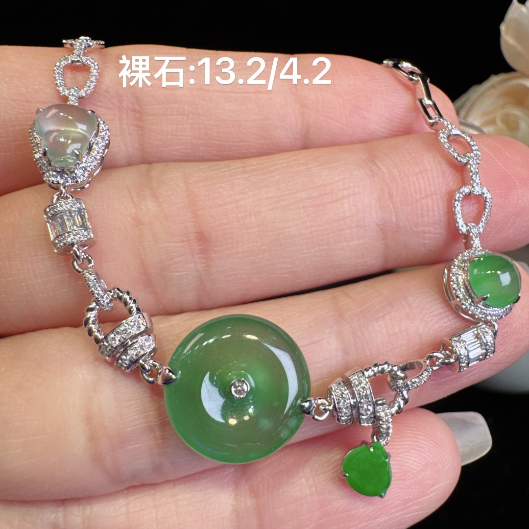 ️满钻高冰种晴水雪花棉手链 翠绿欲滴 超美 可入，13.2-4.2