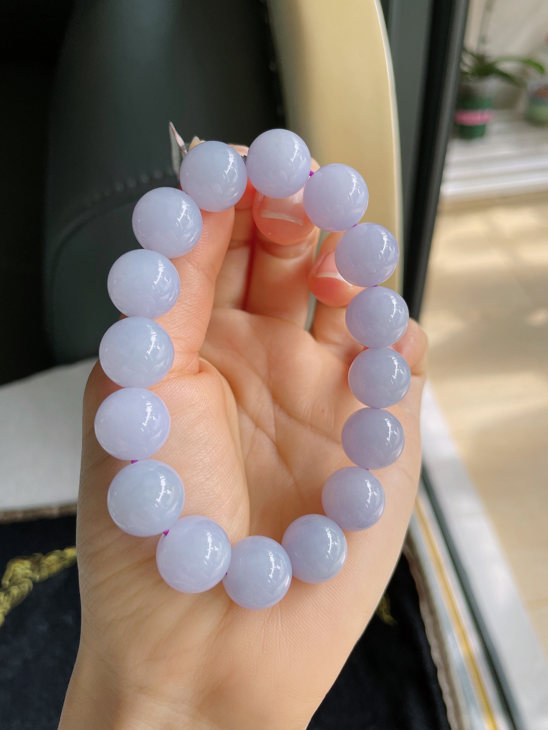 天然翡翠A货，冰手串，尺寸：12.8mm。【编3264】