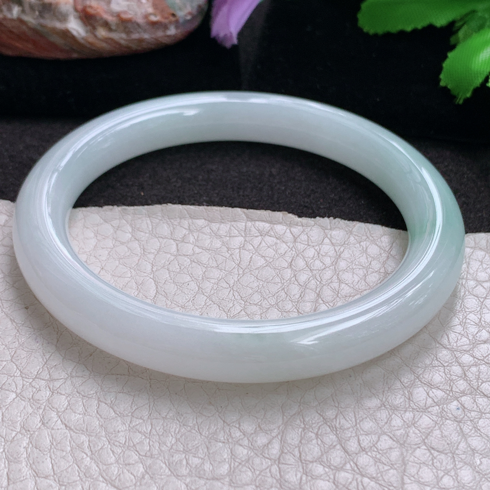 ss实拍57*9.5*9叮当镯 缅甸翡翠a货玉手镯 清新飘花圆条玉手环