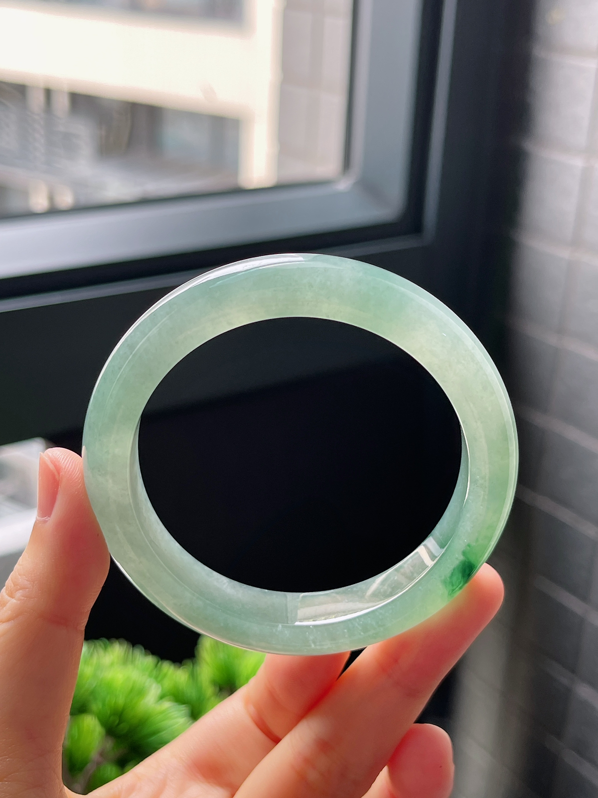 圈口53，冰糯飘花翡翠正圈手镯小圈口手镯