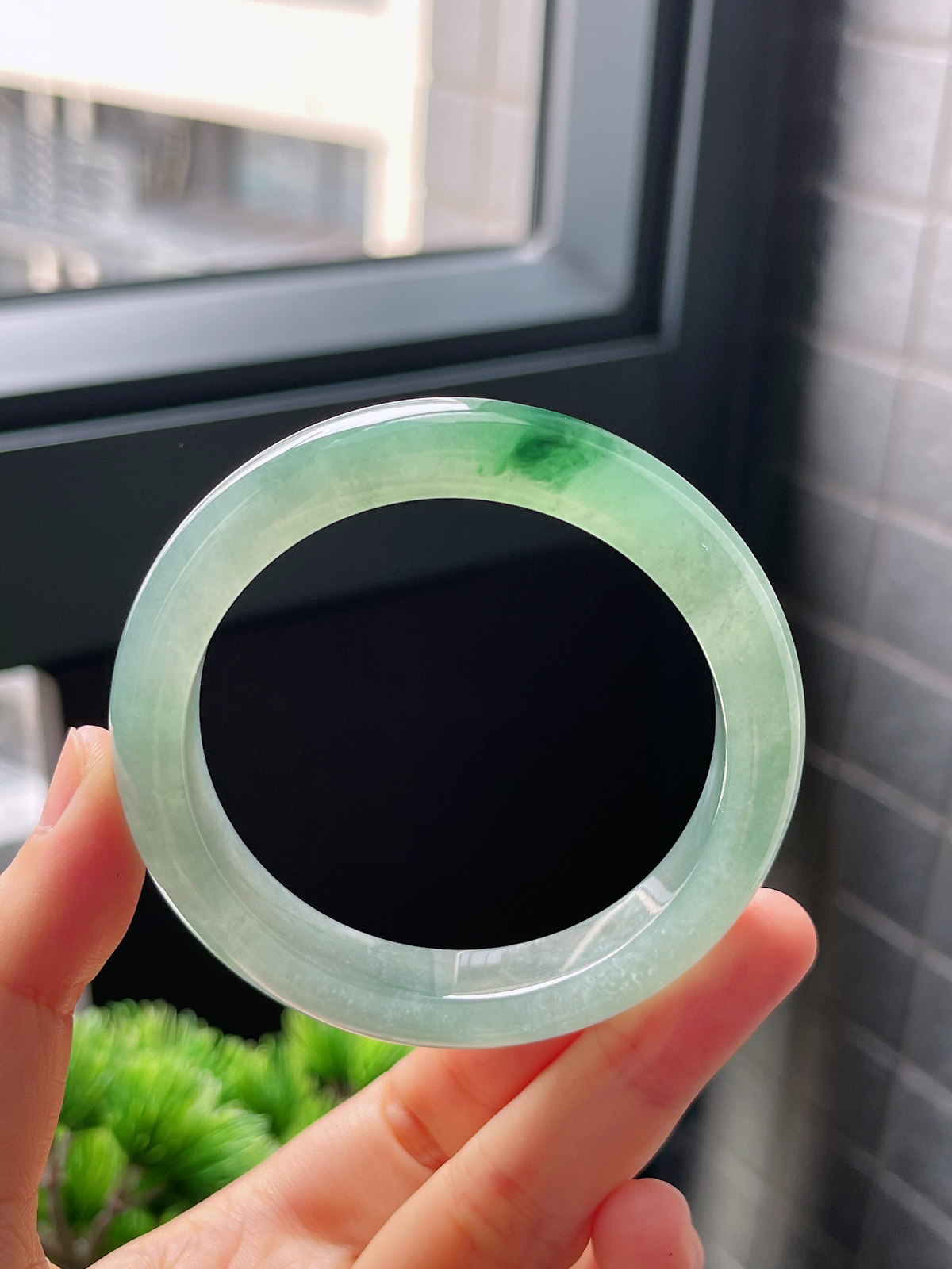 圈口53，冰糯飘花翡翠正圈手镯小圈口手镯
