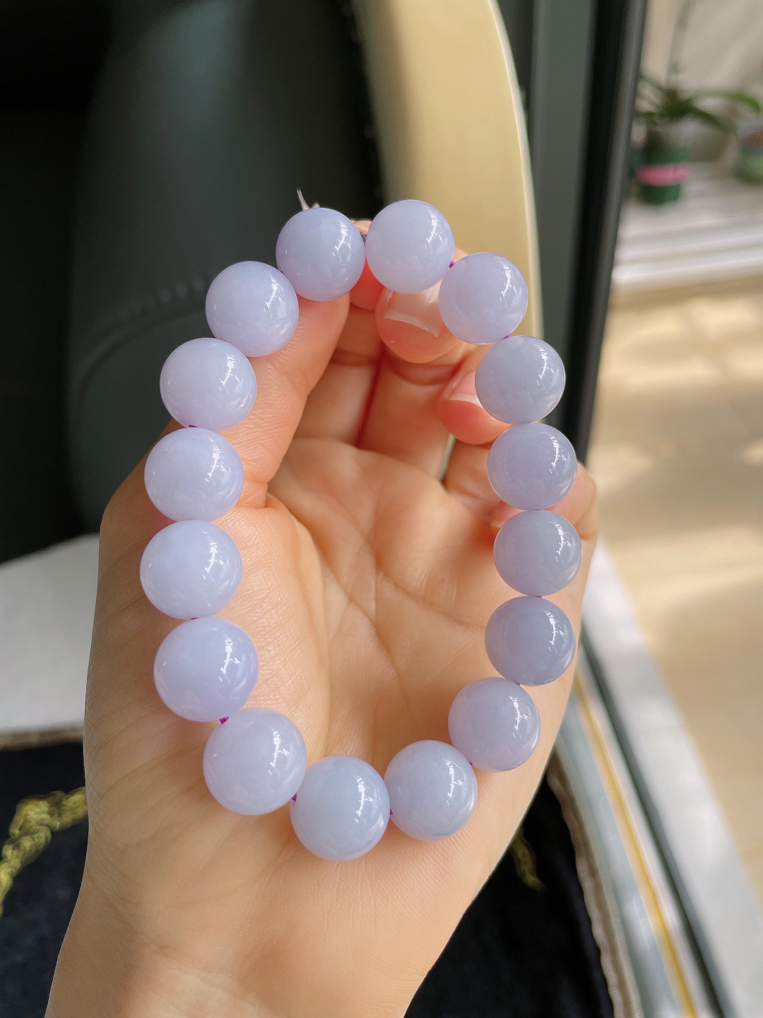 天然翡翠A货，冰手串，尺寸：12.8mm。【编3264】