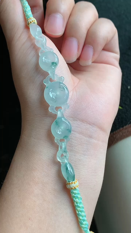 翡翠精品，仿古平安扣手链，冰种，飘花，尺寸95-13.6-6 aa624