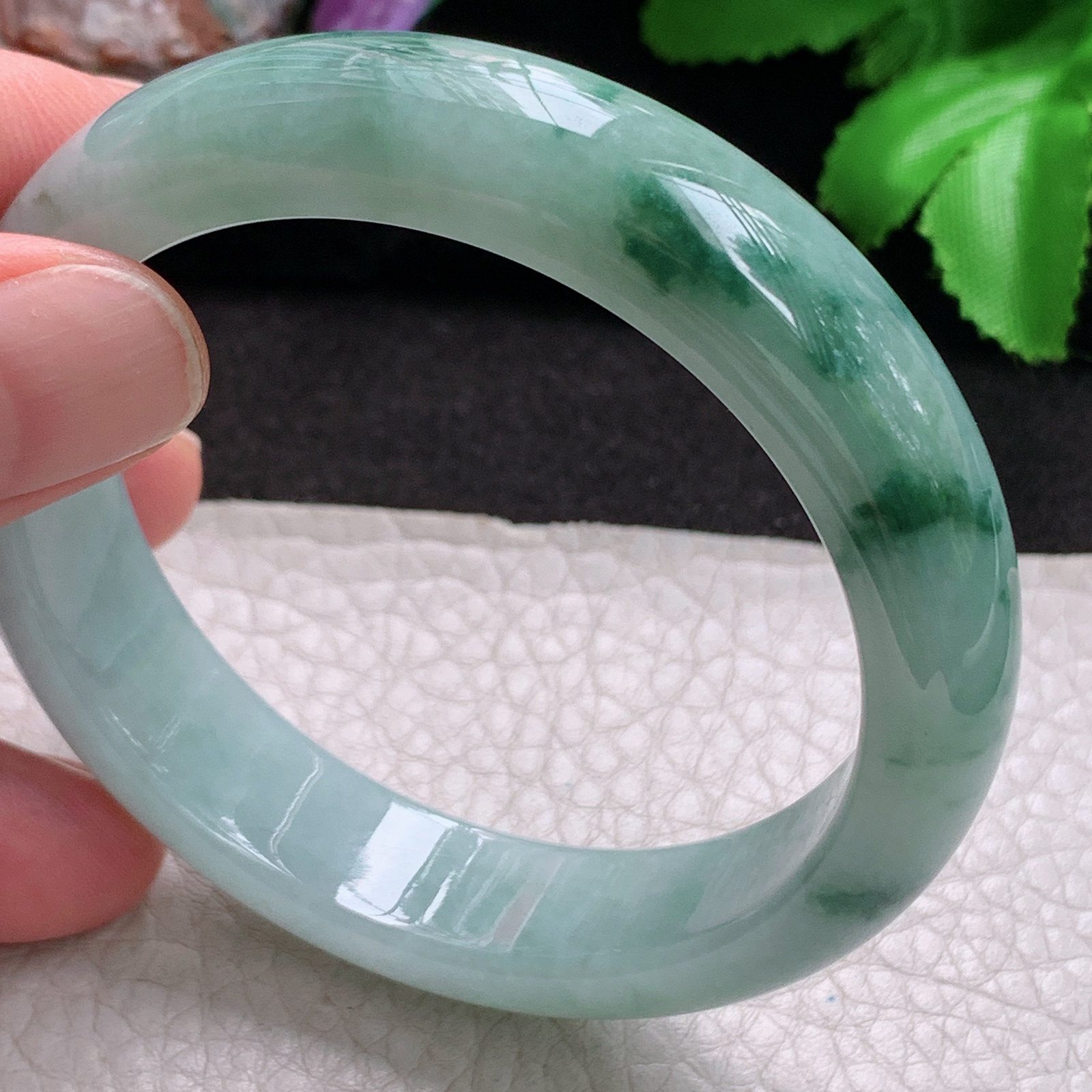 ss实拍54.5*13.6*7.8平安镯 缅甸翡翠a货玉手镯 飘花胶感宽边玉手环