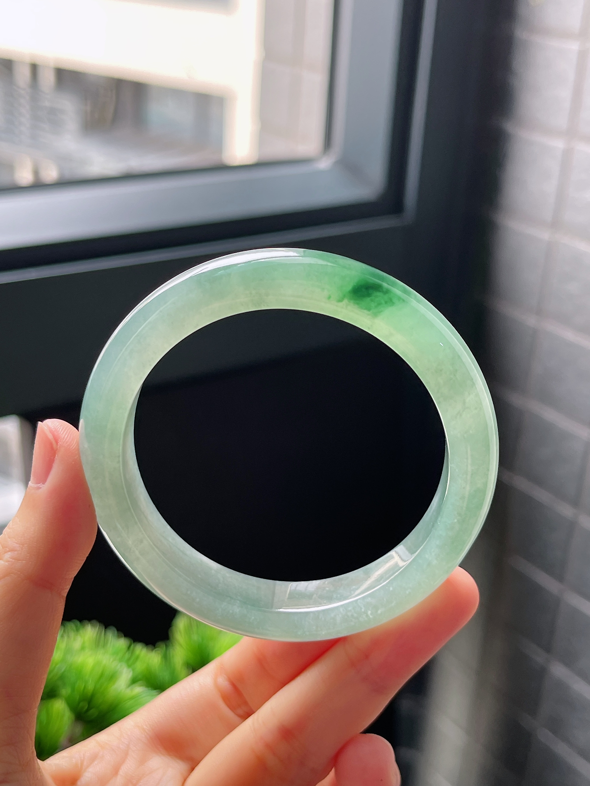 圈口53，冰糯飘花翡翠正圈手镯小圈口手镯