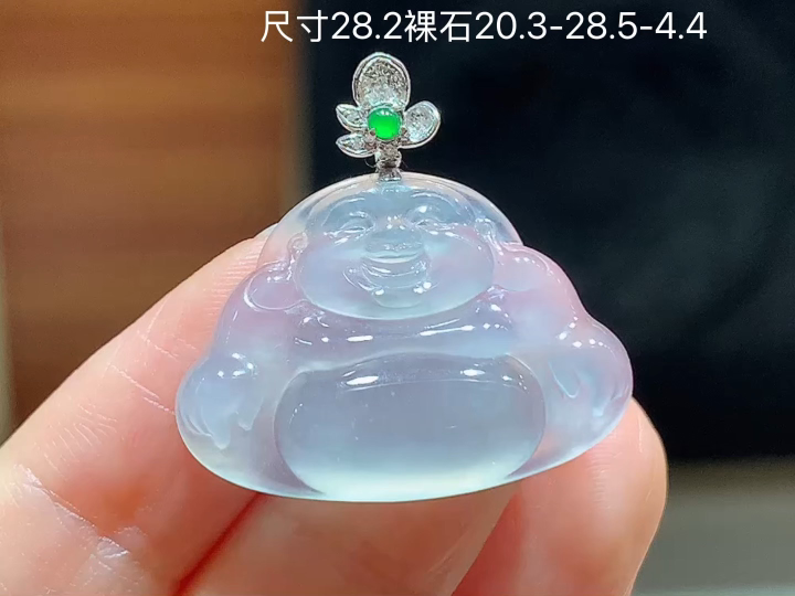 18K 冰种佛公吊坠 无裂, 尺寸，28.3-20.5-4.4