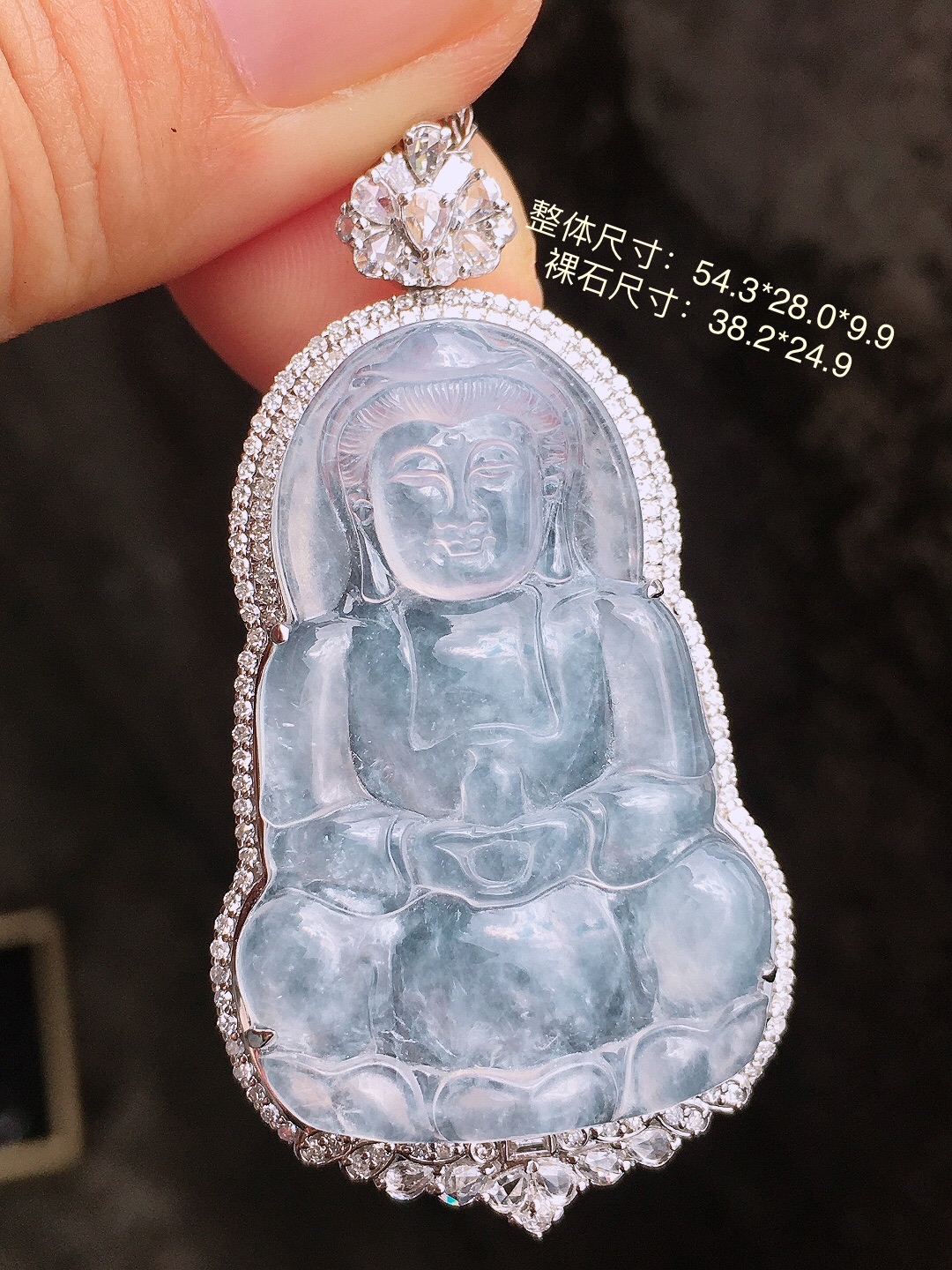 ️观音吊坠，18k金豪华镶嵌，无裂，种水超好，玉质细腻。，38.2-24.9