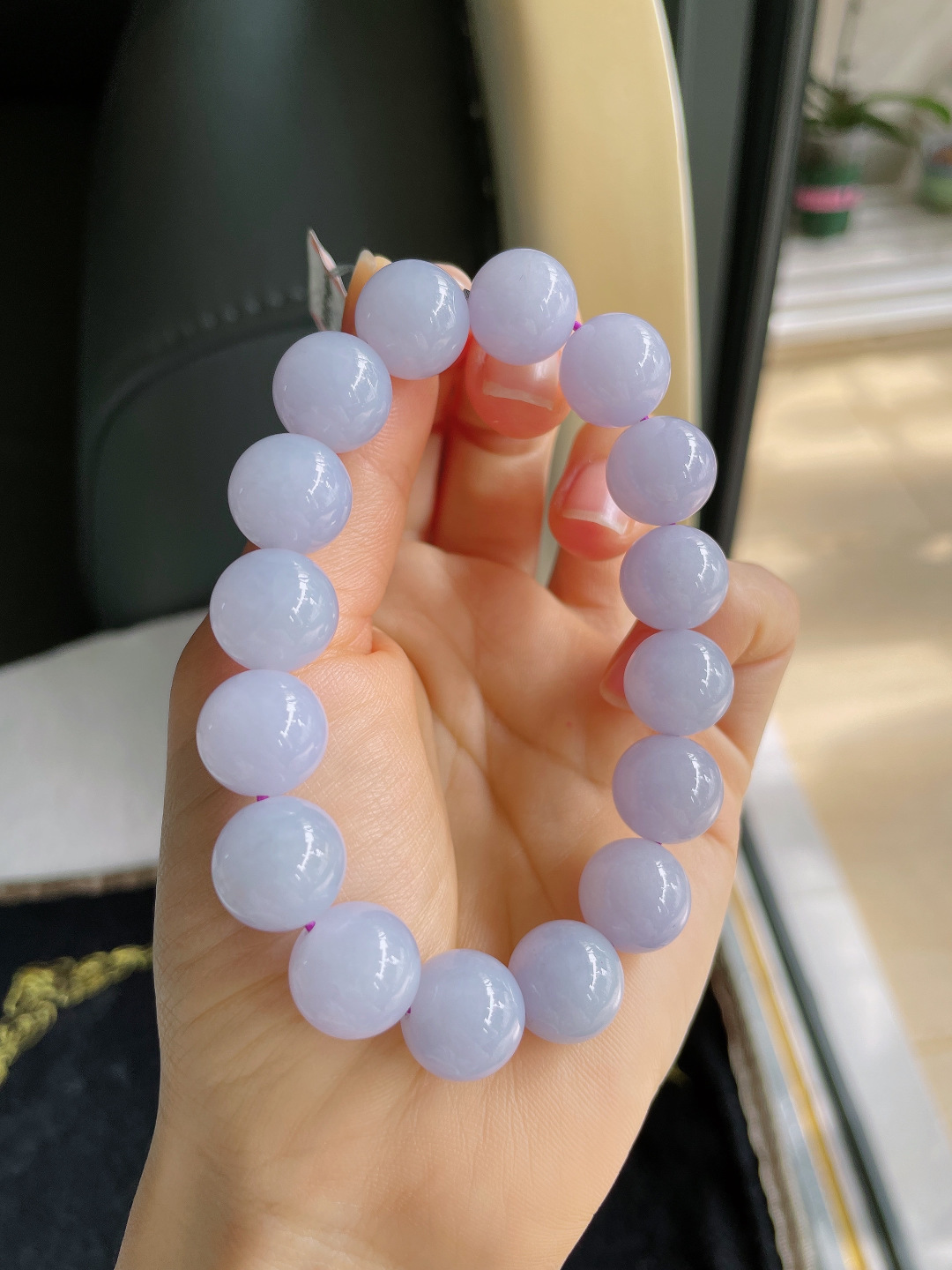 天然翡翠A货，冰手串，尺寸：12.8mm。【编3264】