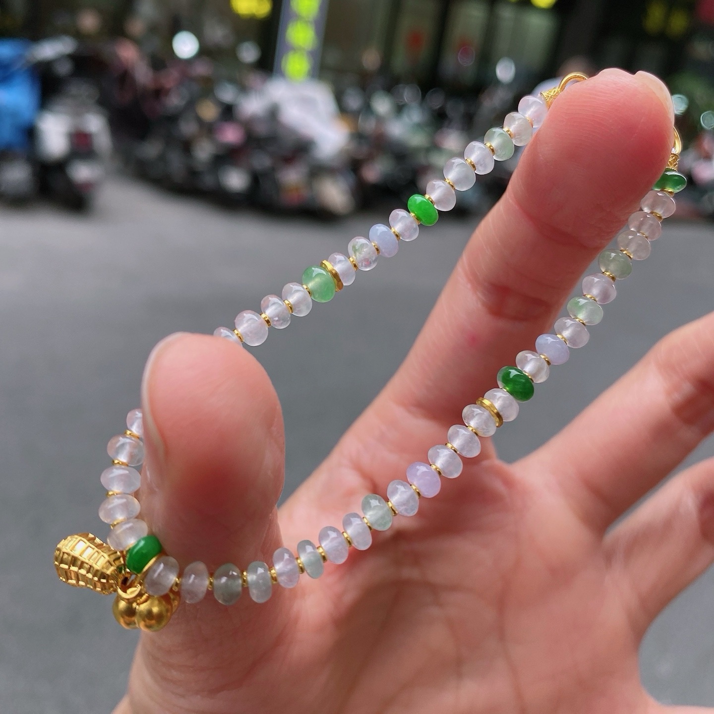 足金冰种小手串 种水好 冰透 度百分之90以上