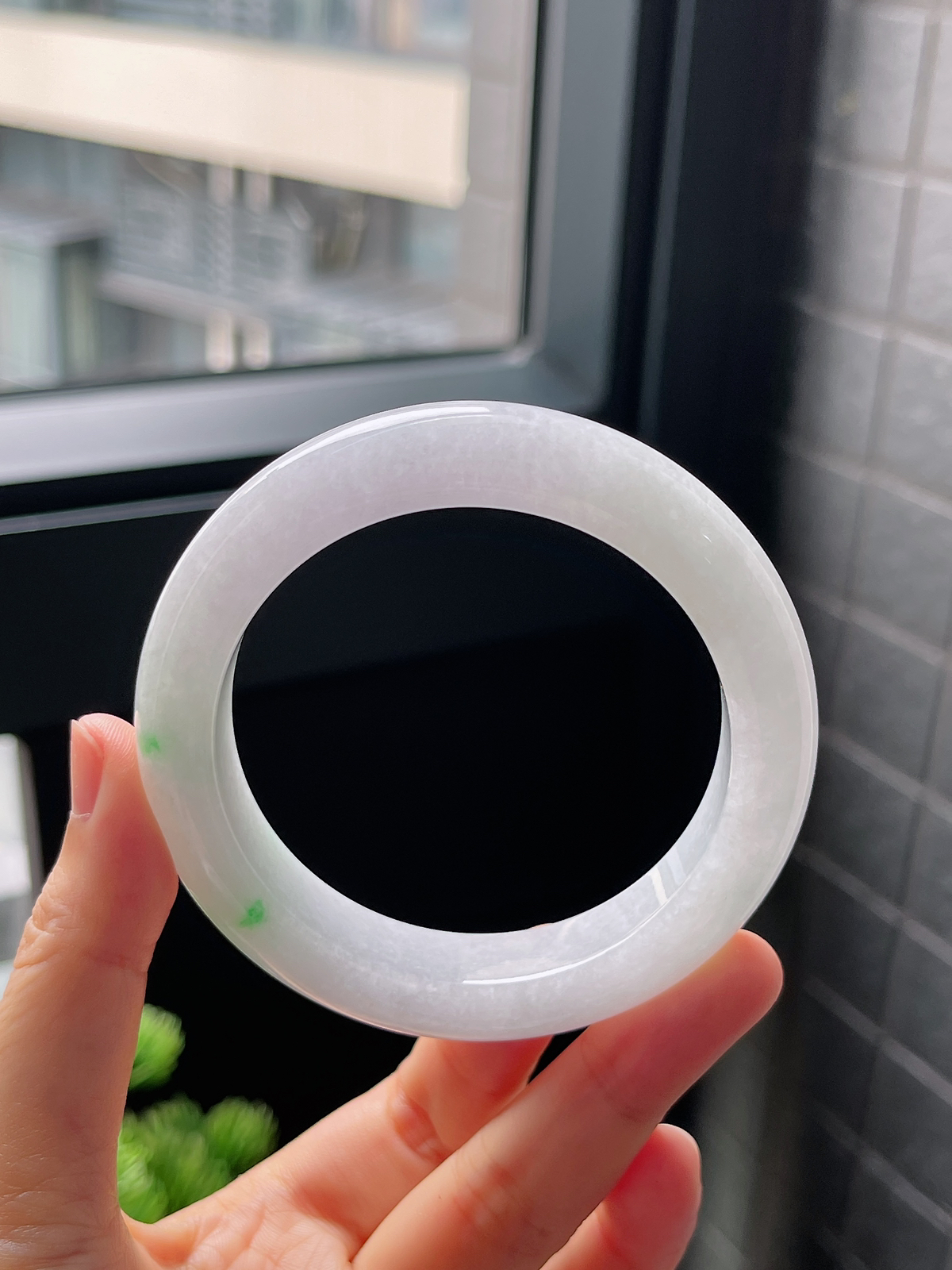圈口56，糯化飘花翡翠正圈手镯