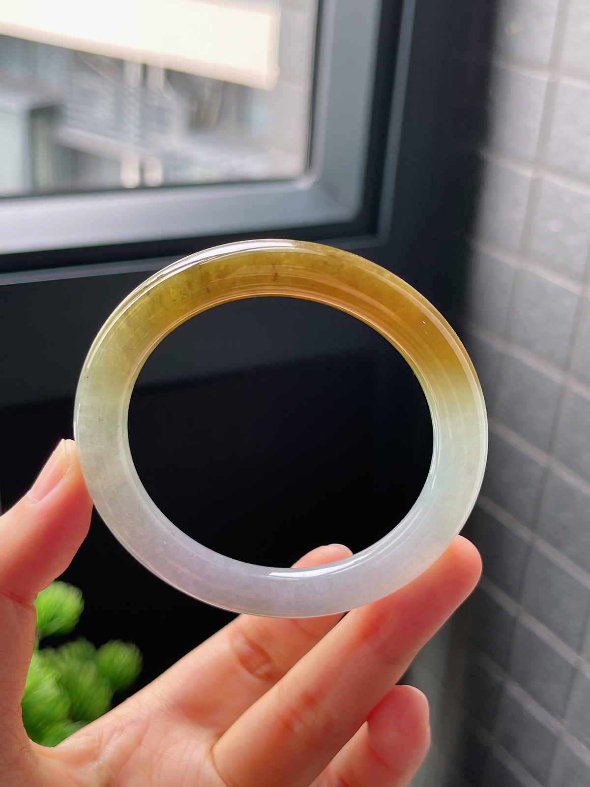 圈口50.5，冰糯黄翡翡翠圆条手镯