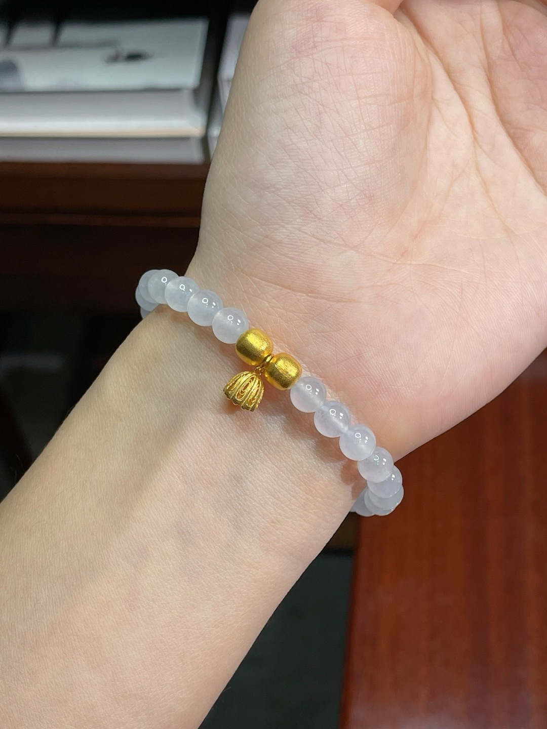珠子手链  18k金镶嵌，6.2