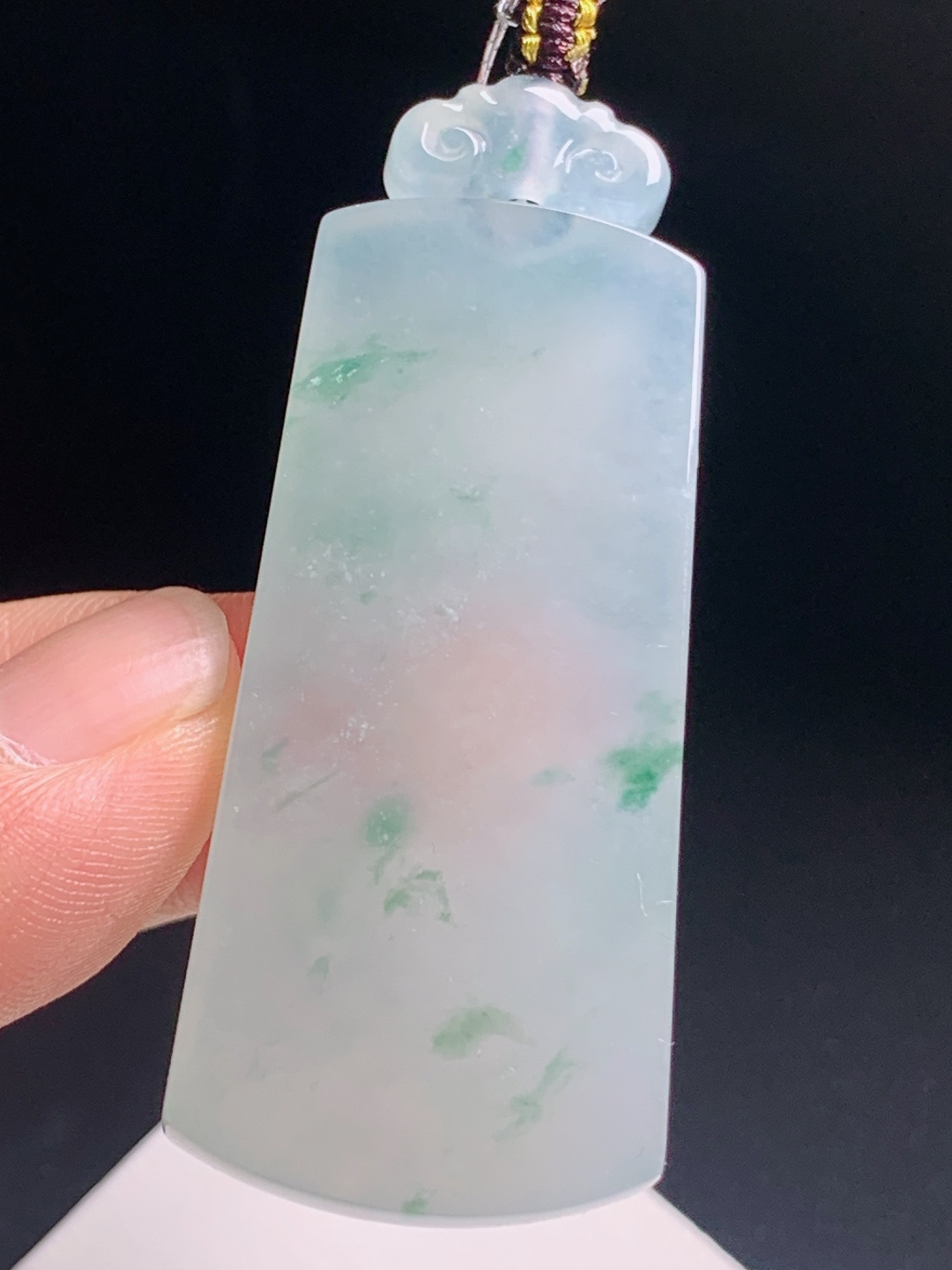 冰种飘花无事牌，玉质水润飘翠自然，素面大气平安顺遂 裸石49.8-23-6.1 编号1806