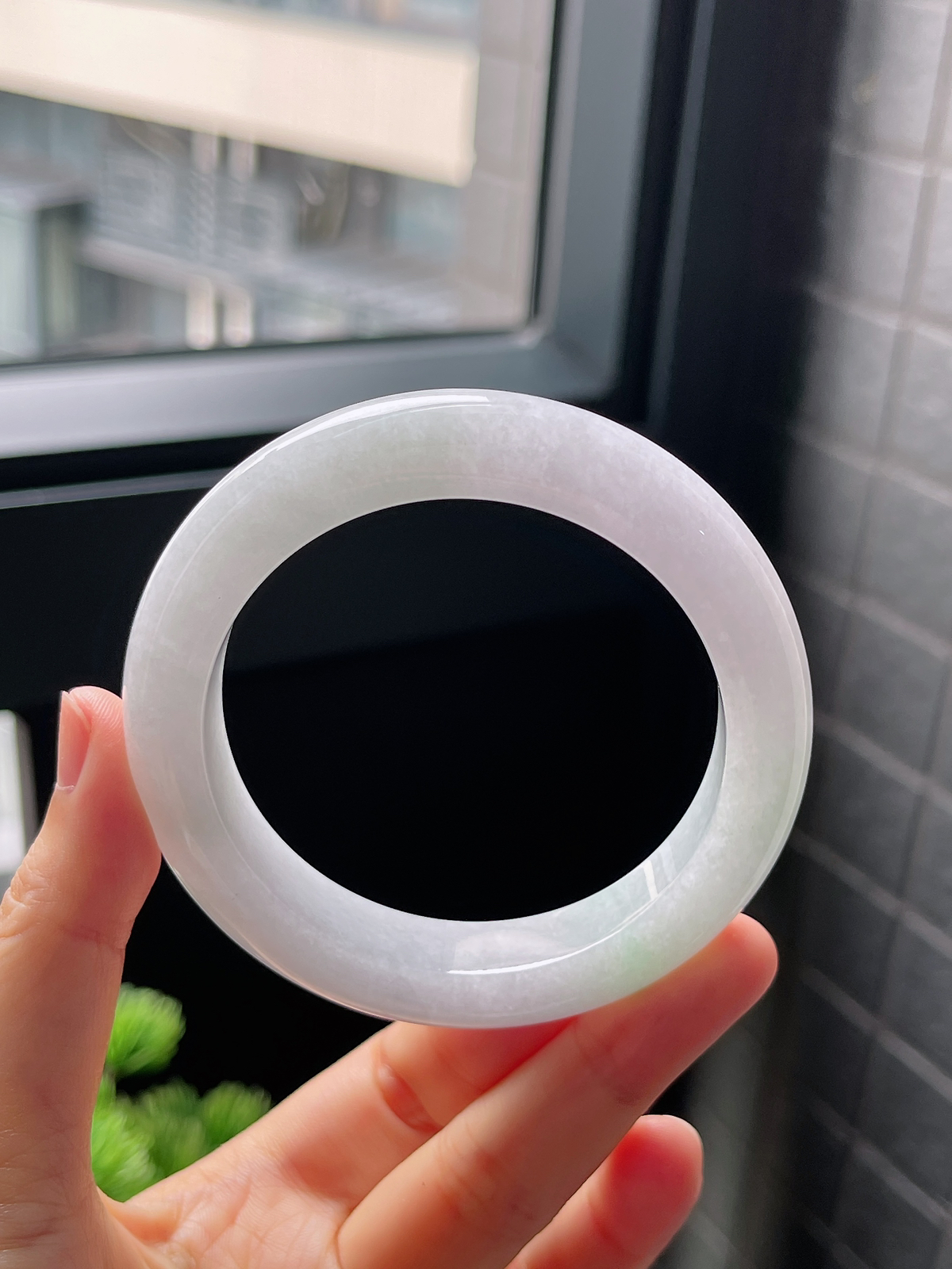 圈口56，糯化飘花翡翠正圈手镯