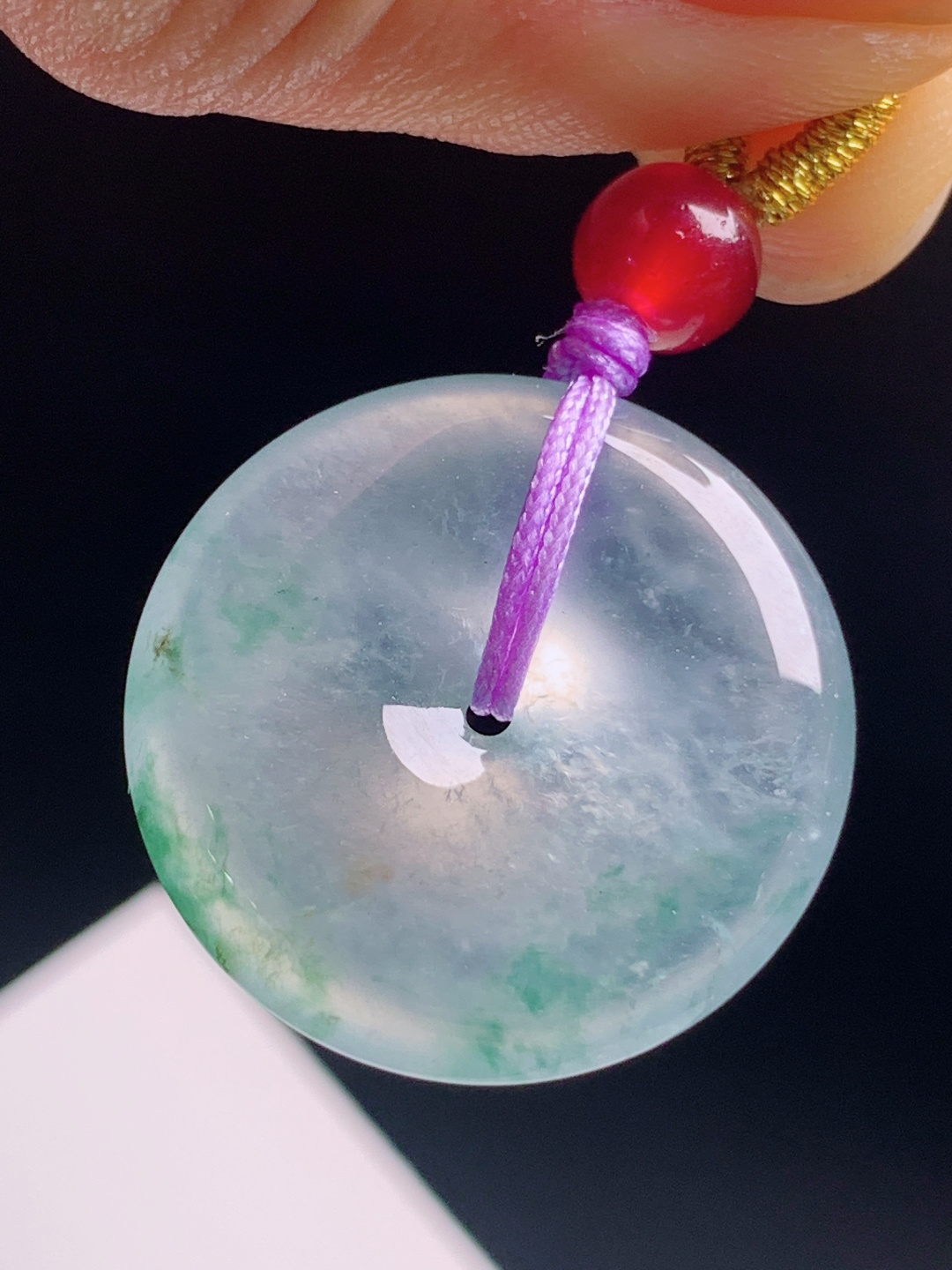 ️ 冰种飘花平安扣，冰透灵动飘花自然，圆满平安事事无忧 裸石33.7-5.5 编号490622