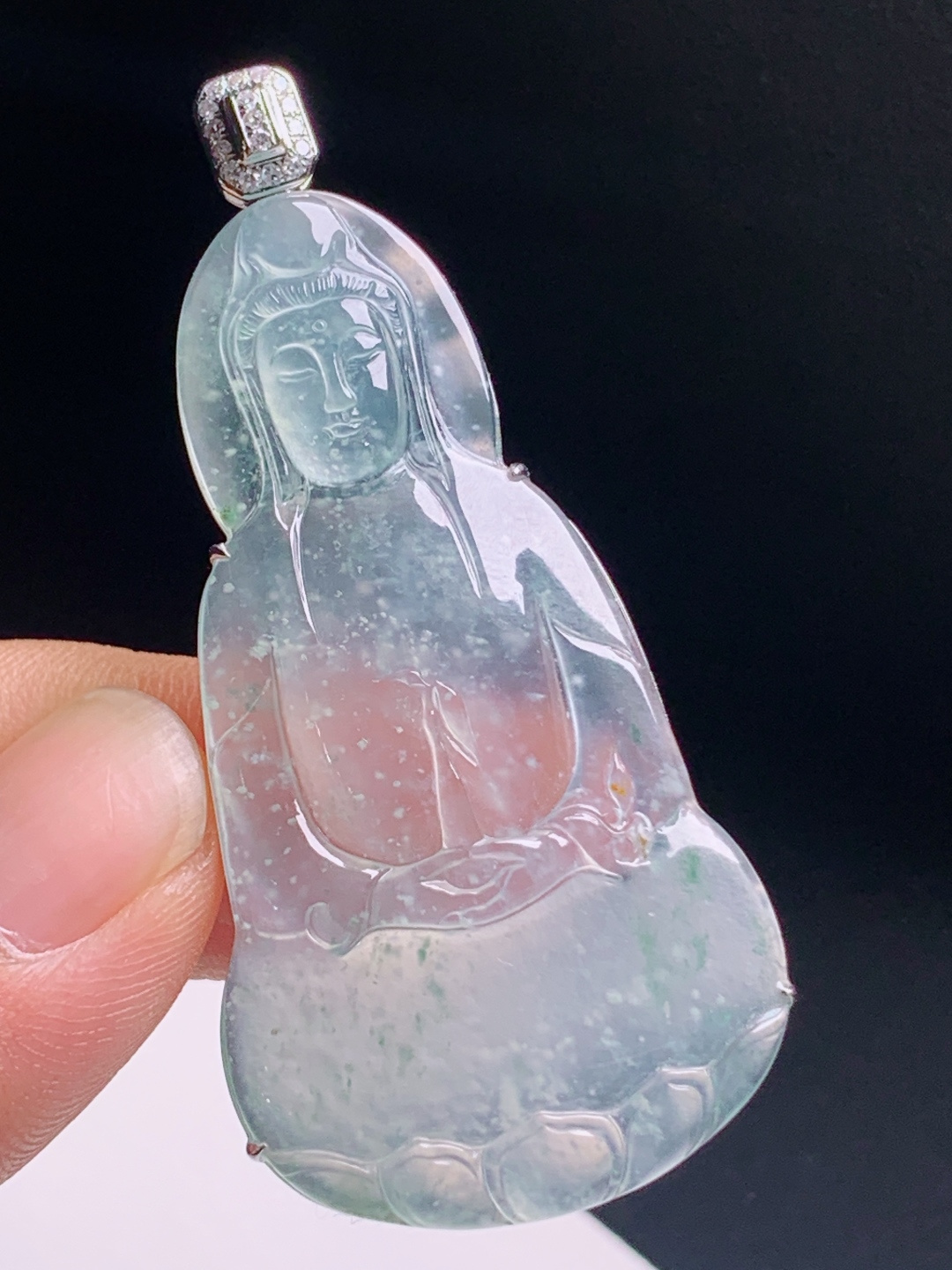️ 观音吊坠，木那棉点轻盈冰澈透亮，精工雕刻静心纳祥 裸石50.7-27-3.2 整体58.1 编号0806