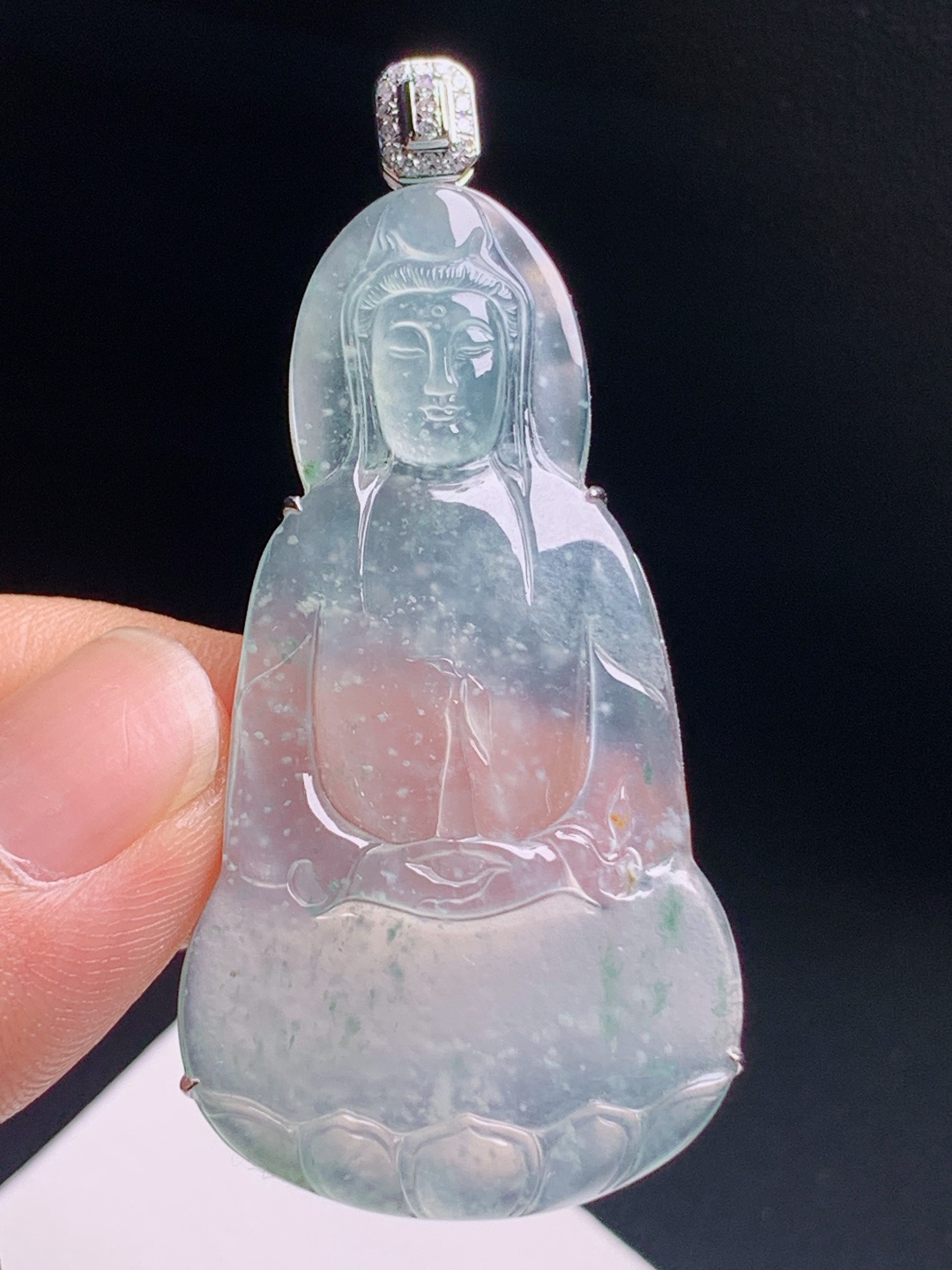 ️ 观音吊坠，木那棉点轻盈冰澈透亮，精工雕刻静心纳祥 裸石50.7-27-3.2 整体58.1 编