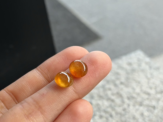 ️ 【冰黄蛋面一对】 尺寸：7.7×6.6×3.7mm /7.7×6.6×3.5mm