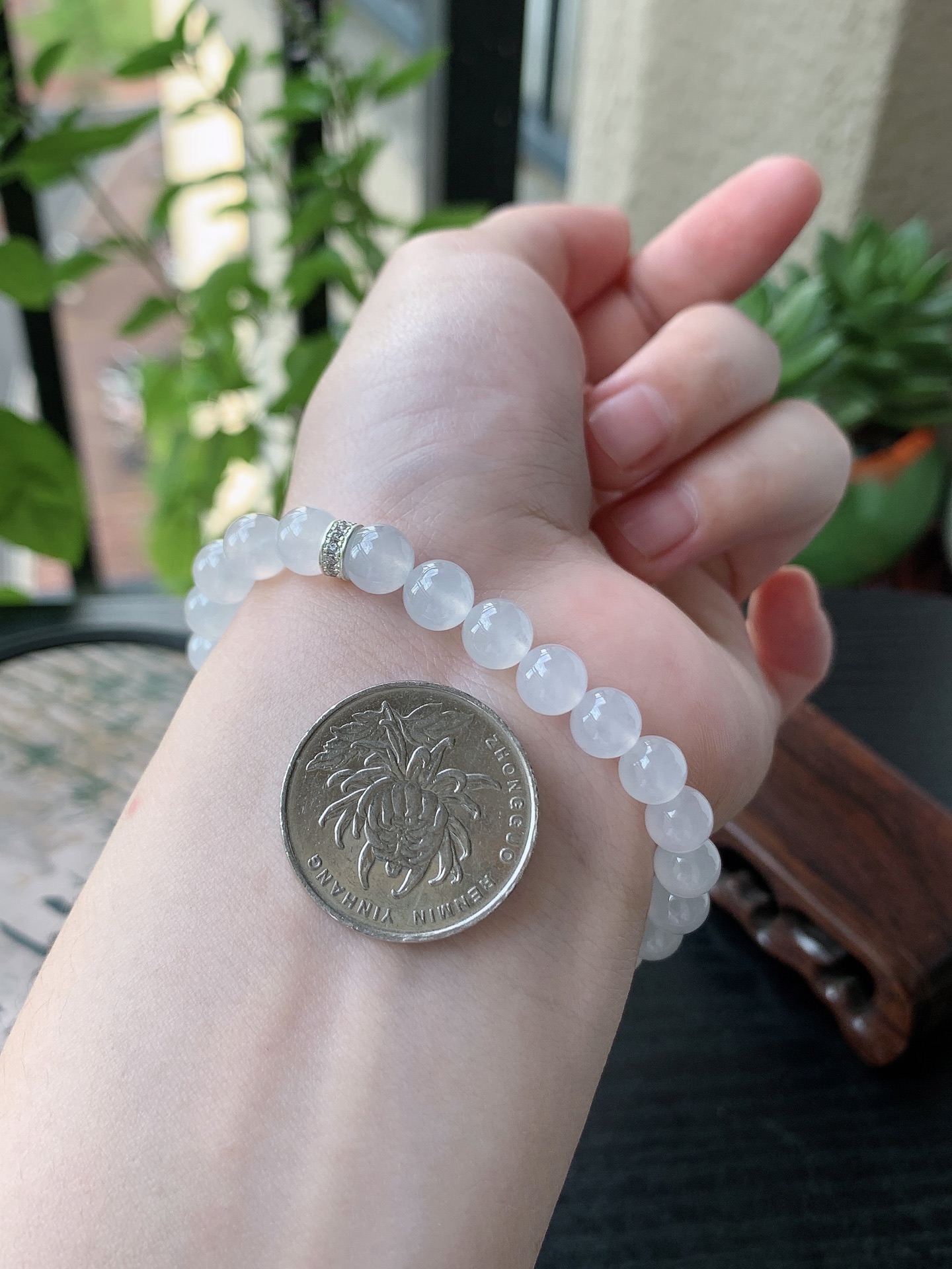 老坑冰种胶感白月光圆珠手串 裸石尺寸:7mm