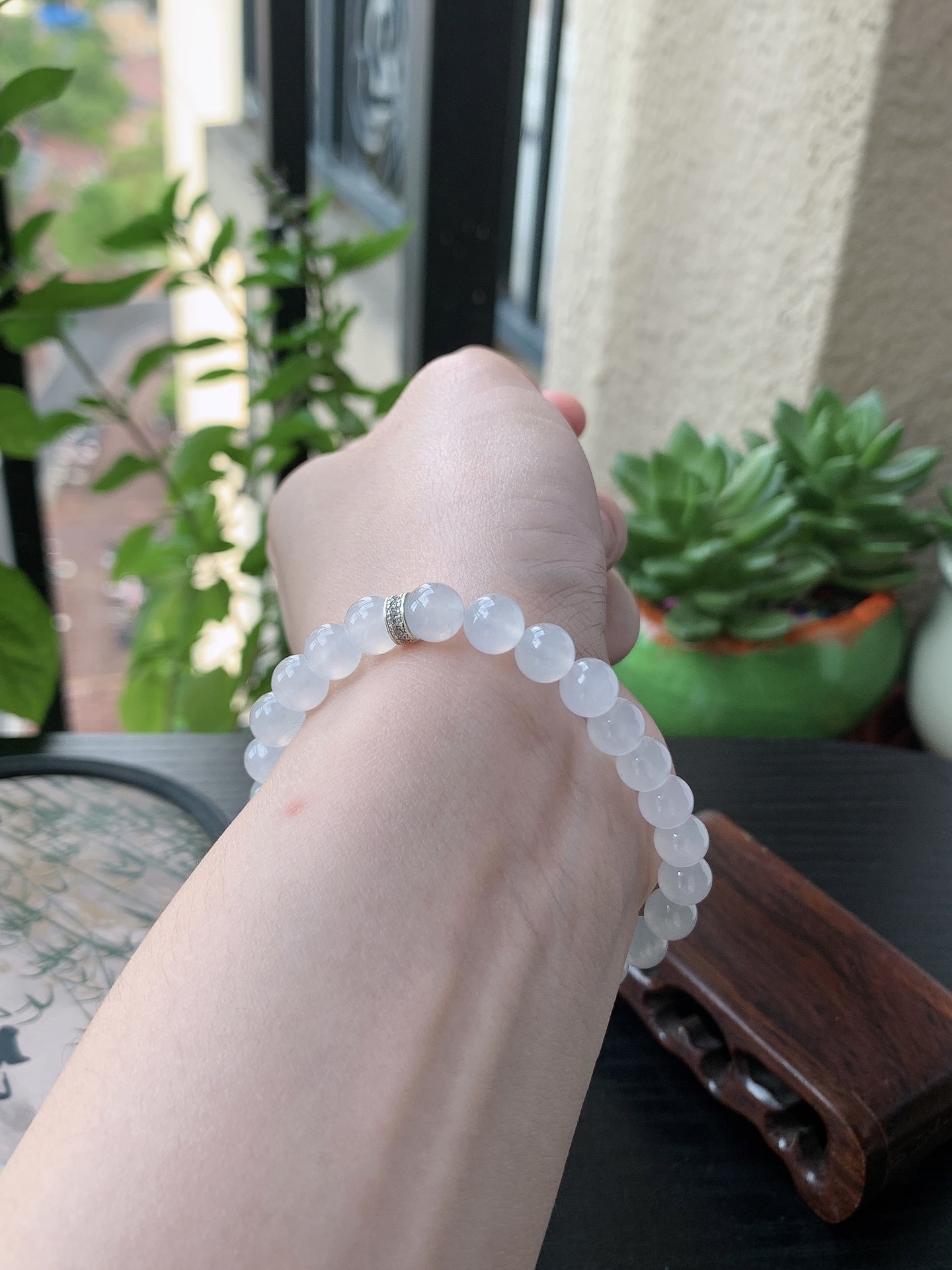 老坑冰种胶感白月光圆珠手串 裸石尺寸:7mm
