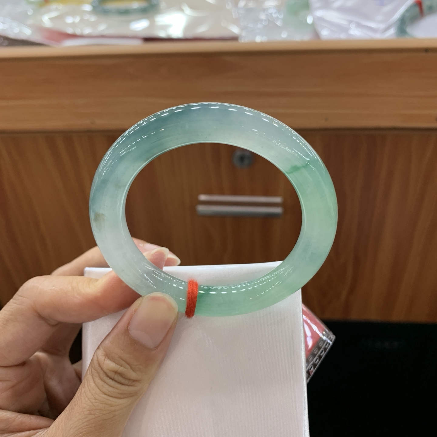 冰飘花圆条翡翠手镯 51.8-9.8