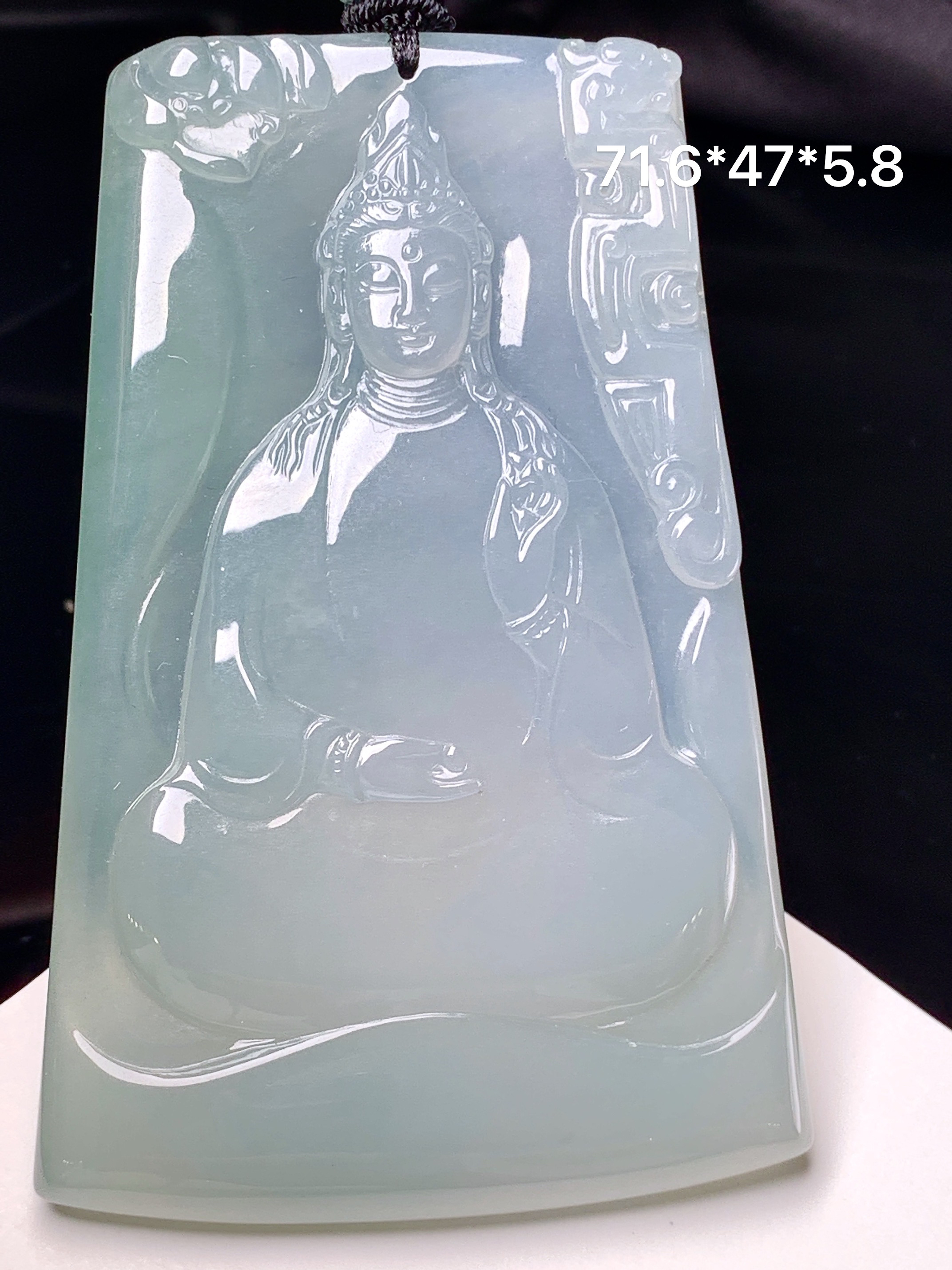 冰种观音菩萨吊坠 玉质细腻 色泽艳丽清新 整体尺寸71.6*47*5.8 L1