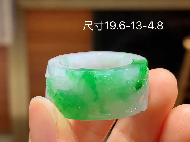 冰飘绿戒圈 老坑冰透 种老水足 水润光泽 性比高 无裂, 尺寸看图
