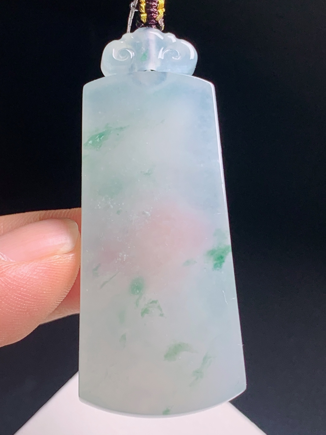 冰种飘花无事牌，玉质水润飘翠自然，素面大气平安顺遂 裸石49.8-23-6.1 编号1806